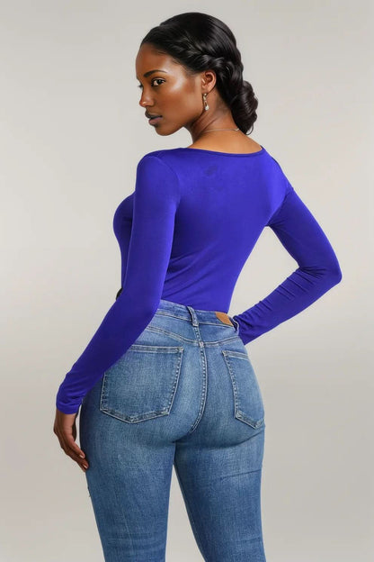 Half Zip Scoop Neck Long Sleeve Bodysuit