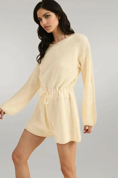 MABLE Round Neck Long Sleeve Sweater Romper