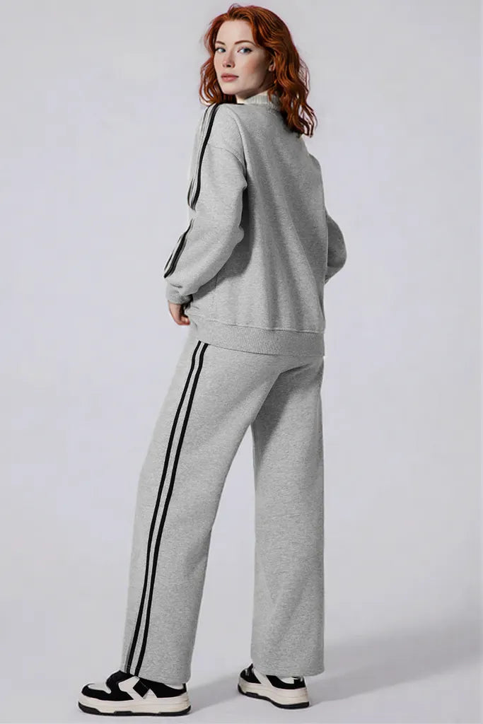 Side Striped Round Neck Top and Pants Active Set