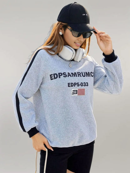 Letter Round Neck Long Sleeve Sweatshirt
