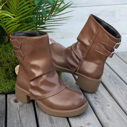 Round Toe Block Heels Boots