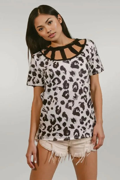BiBi Leopard Print Front Top With Straps Detailed Front