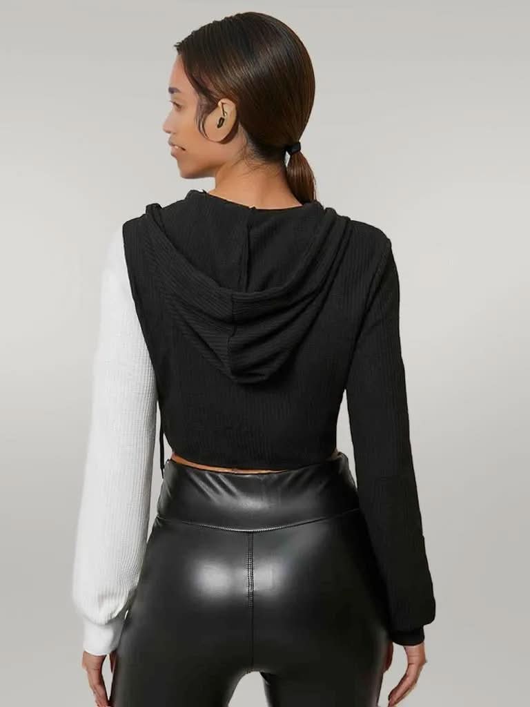 Two-Tone Crisscross Long Sleeve Hoodie