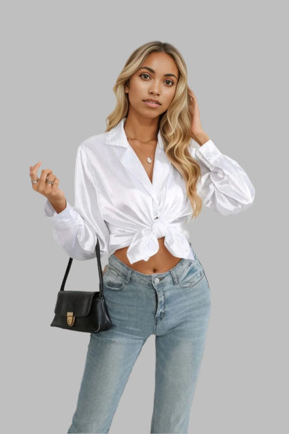 Lapel Collar Button Up Long Sleeve Shirt