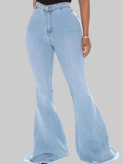 Full Size High-Waisted Raw Hem Flare Jeans Light Blue