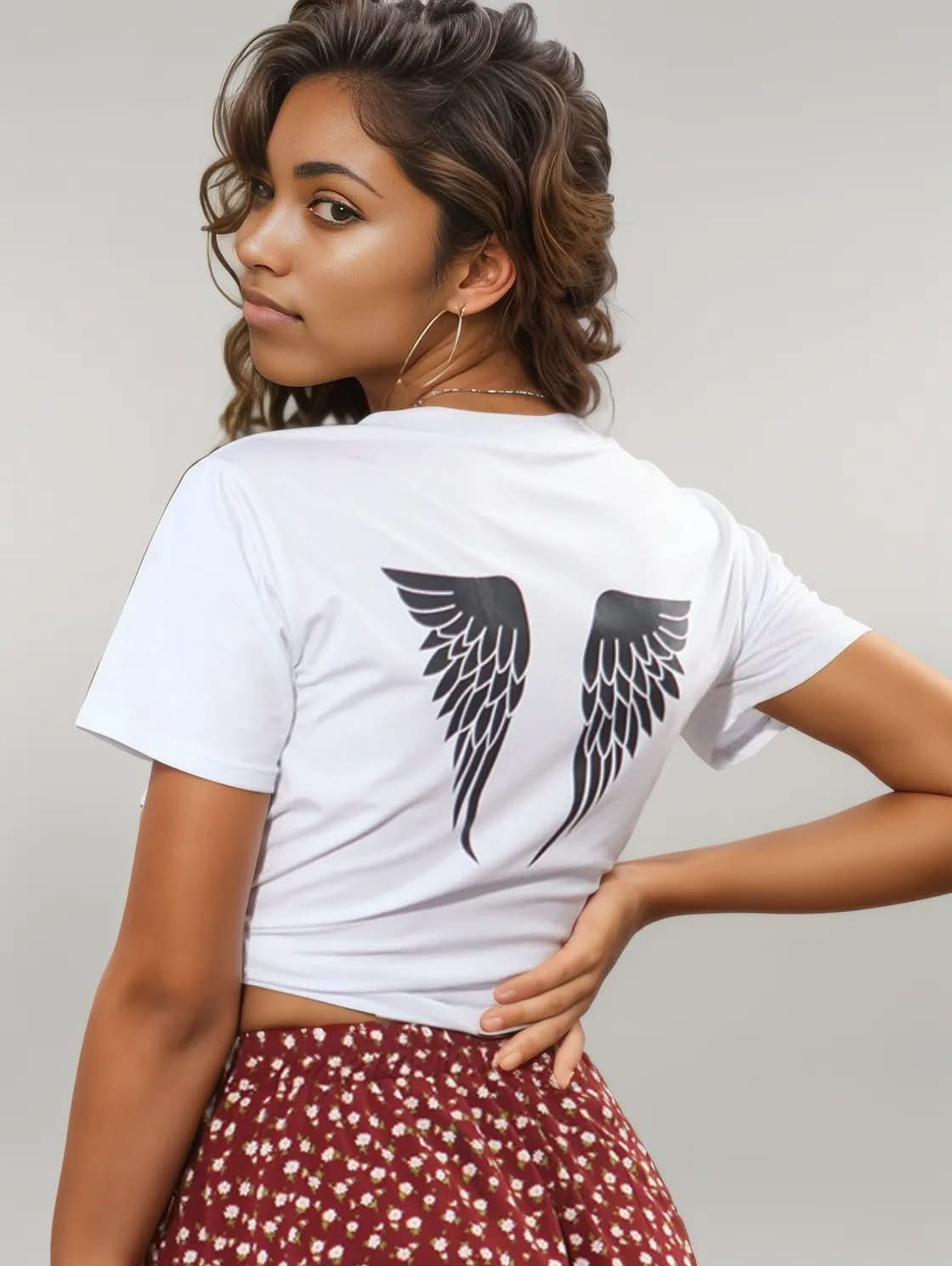 Perfee ANGEL Round Neck Short Sleeve T-Shirt