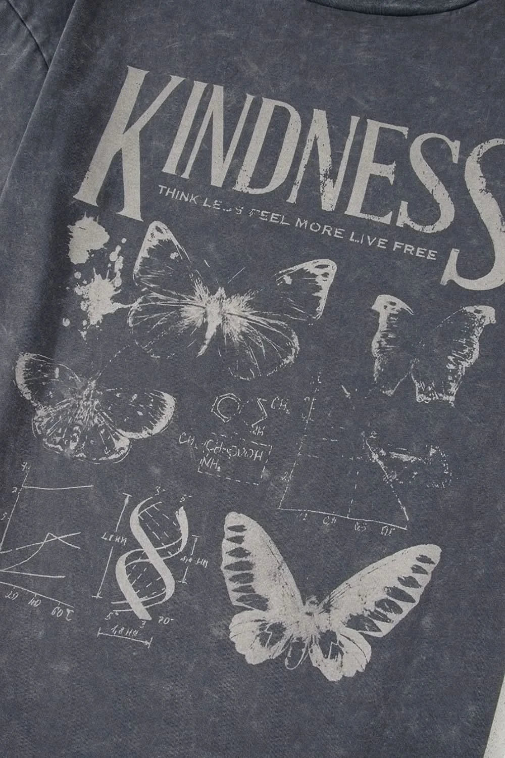 Kindness Butterflies Graphic Mineral Wash Loose Tee Dark Gray