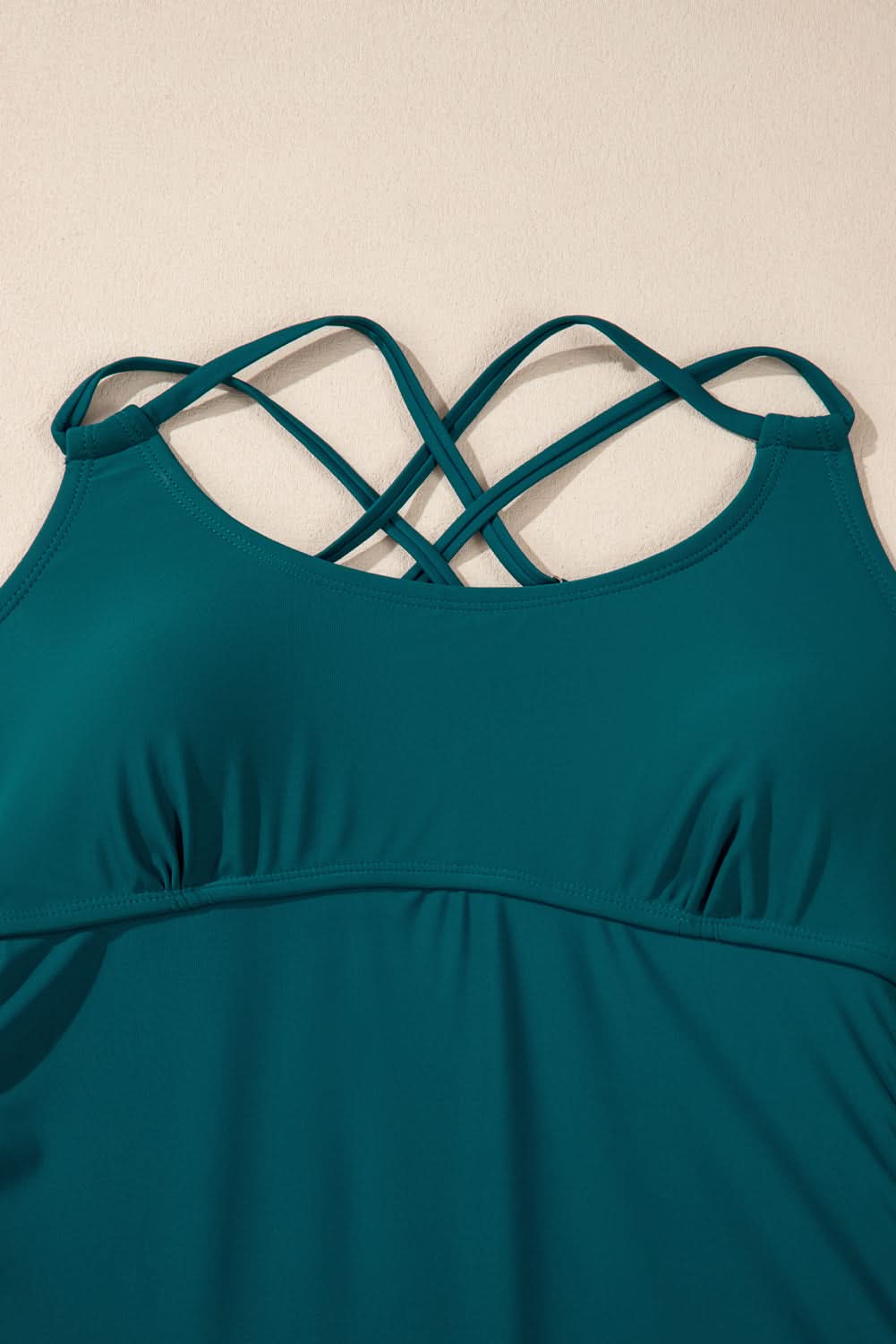 Mineral Red Drawstring Tummy Control Mix-and-match 2pcs Tankini Swimsuit Sea Green 82%Polyamide+18%Elastane