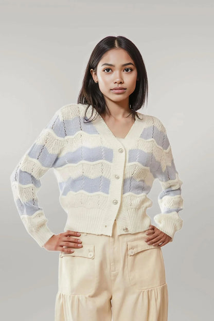 Davi & Dani Button Up Front V Neckline Cardigan Sweater