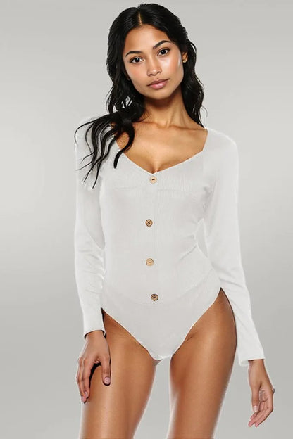 Button Detail Bodysuit White