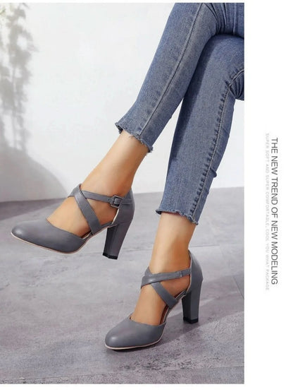 Cross-Strap Block Heel Pumps