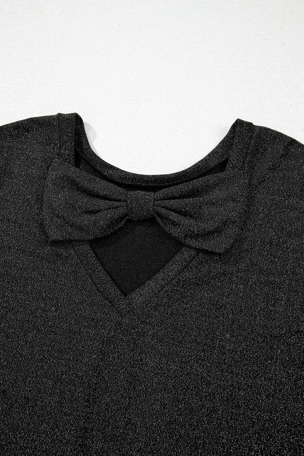 Black Bow Decor Glittery Short Sleeve Top Black 71.5%Polyamide+23.9%Metallized fibres+4.6%Elastane