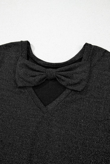 Black Bow Decor Glittery Short Sleeve Top Black 71.5%Polyamide+23.9%Metallized fibres+4.6%Elastane