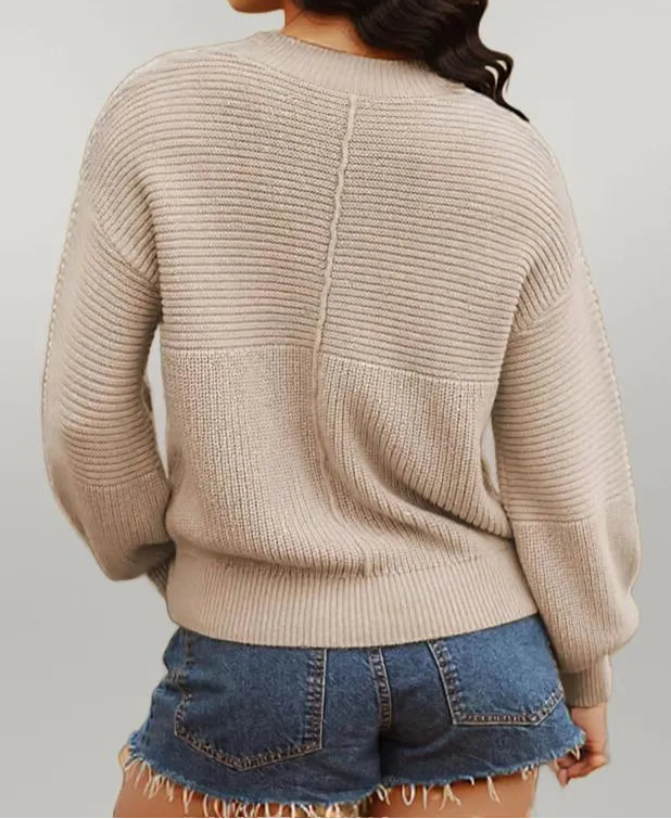 Texture Knitted Dropped Shoulder Sweater Khaki