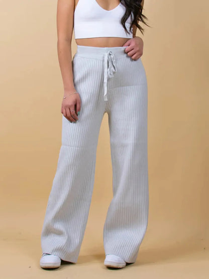 Ribbed Wide Leg Sweater Pants Light Gray