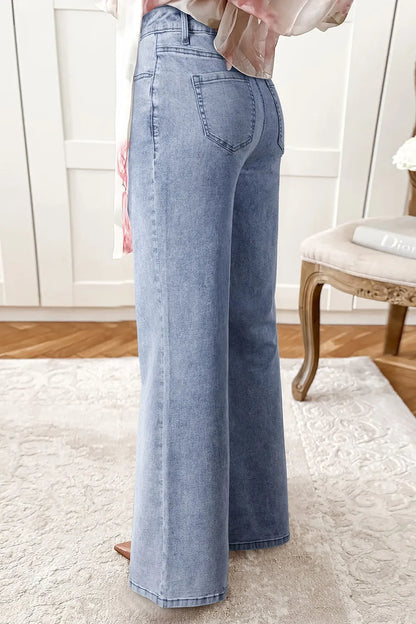 High-Waisted Wide Leg Flare Jeans Light Blue