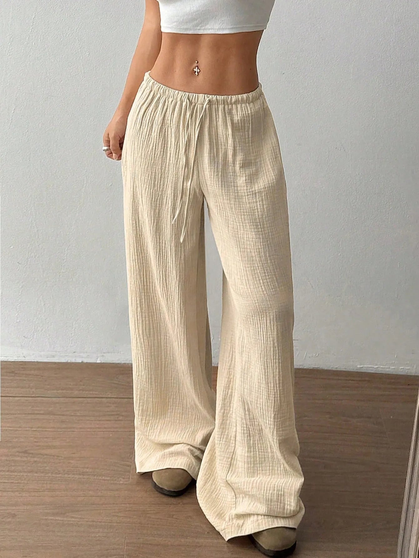 Drawstring Wide-Leg Casual Pants