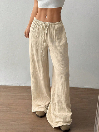 Drawstring Wide-Leg Casual Pants