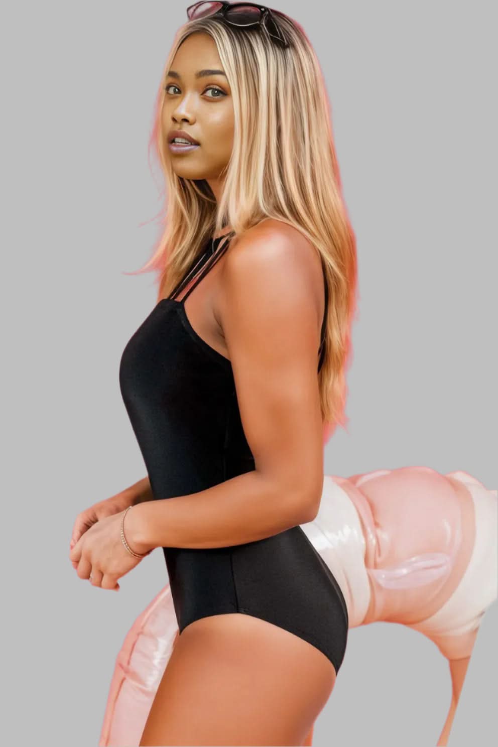 Black Sleeveless Strappy Halter Neck Sexy One Piece Swimsuit Black 82%Polyamide+18%Elastane
