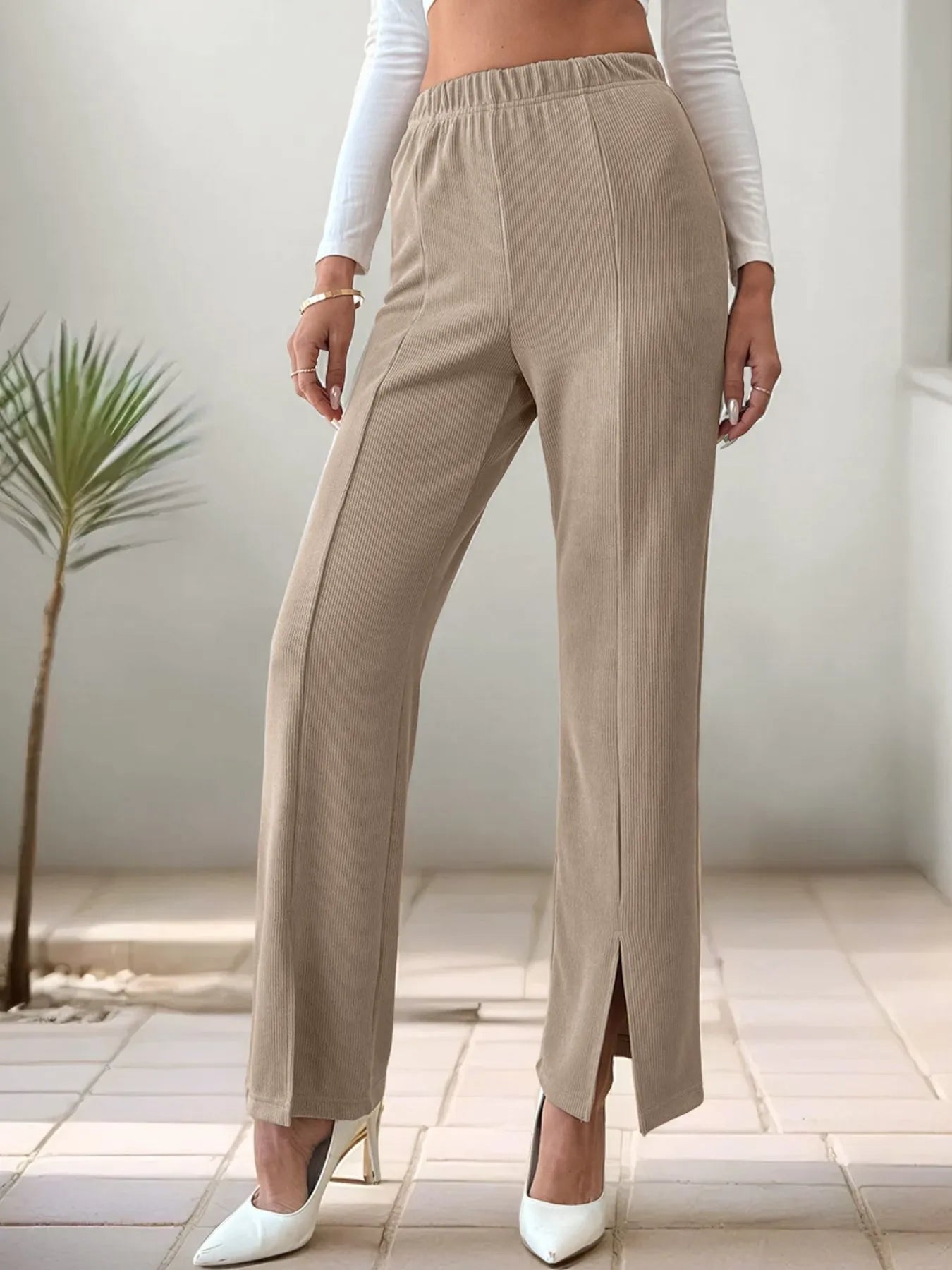 High-Waisted Slit Pants