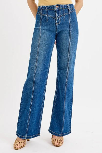 RISEN Seam Detail Wide Leg Jeans Dark