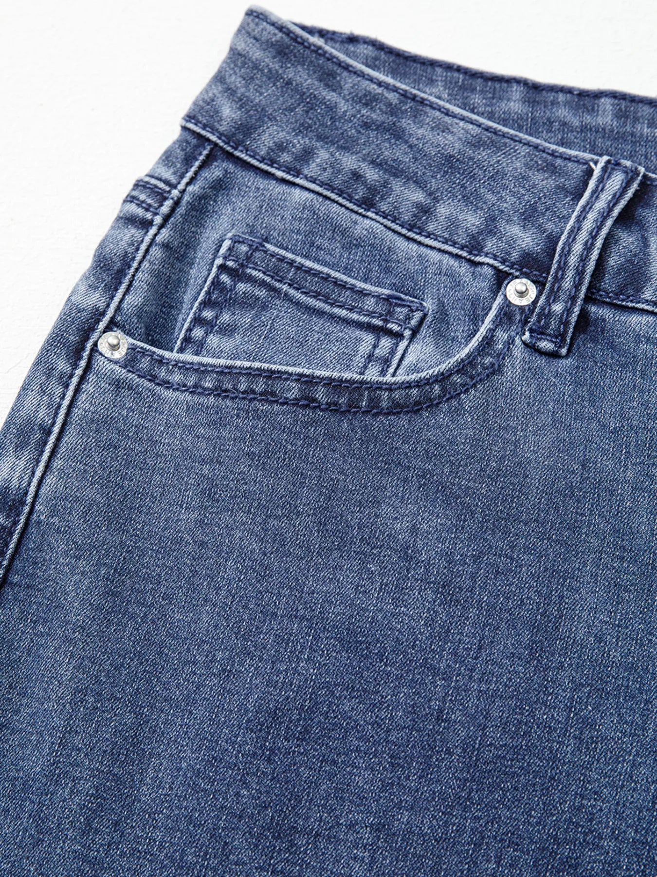 High Waist Button Zip Flare Leg Jeans Navy