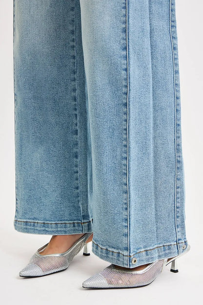 RISEN Mid Rise Wide Barrel Transferable Leg Snap Jeans MEDIUM
