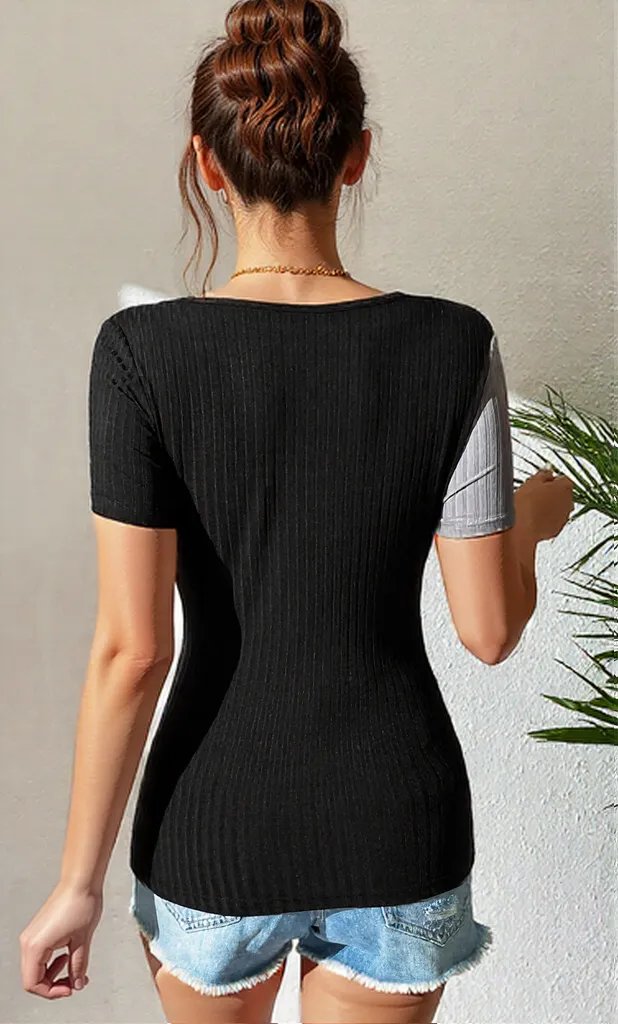 Ivy Lane Contrast Cutout Short Sleeve T-Shirt