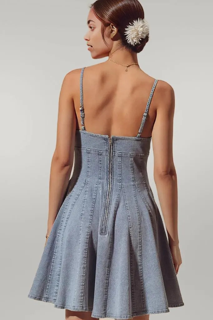 SO ME A Line Fit and Flare Denim Mini Dress DENIM