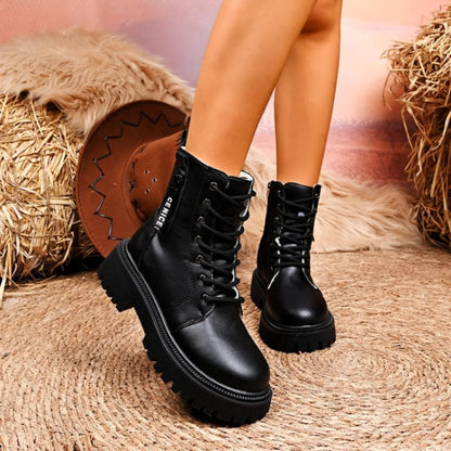 Lace-Up Platform Boots Black