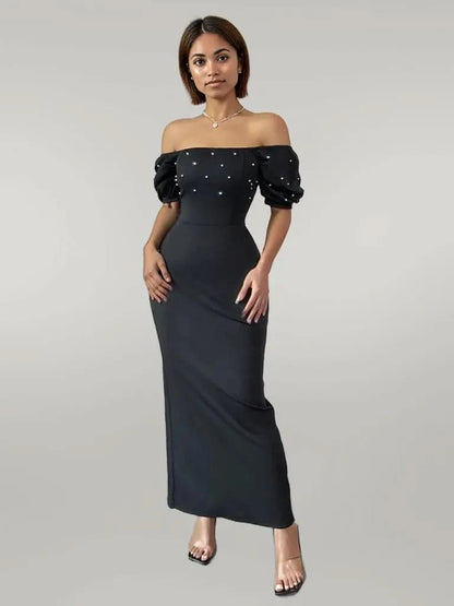 Off Shoulder Short Sleeve Maxi Dress
