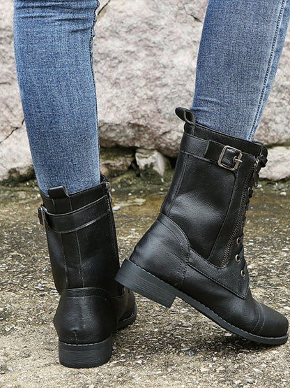 Lace-Up Boots with Side Zipper