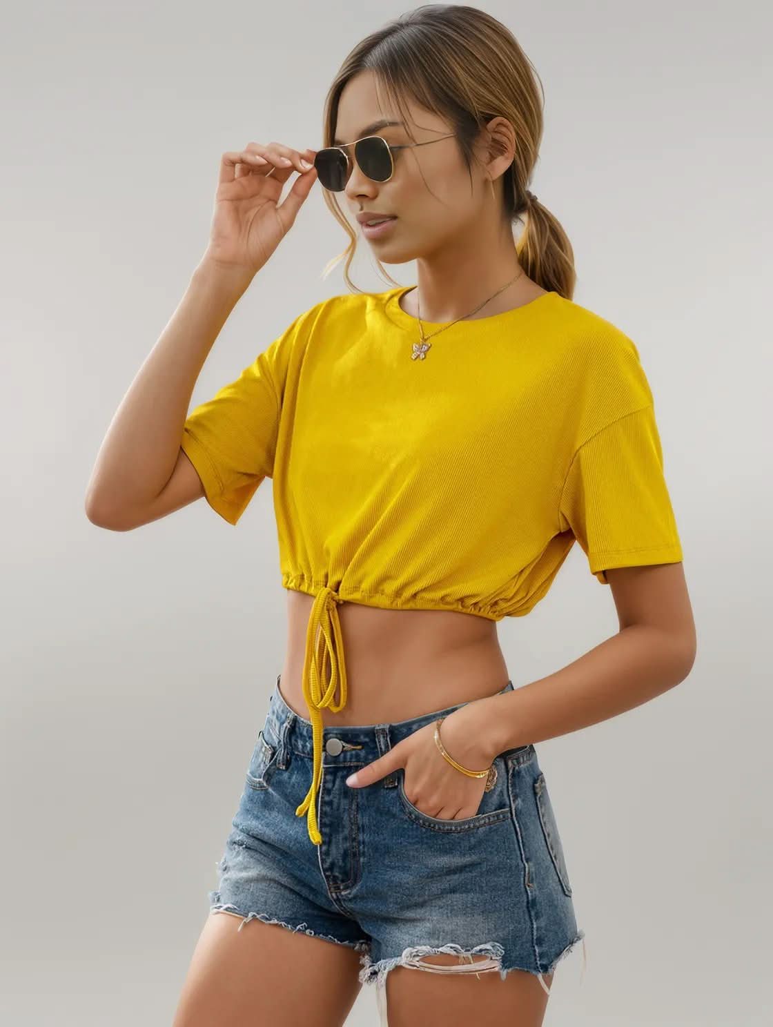 Ivy Lane Drawstring Round Neck Short Sleeve T-Shirt