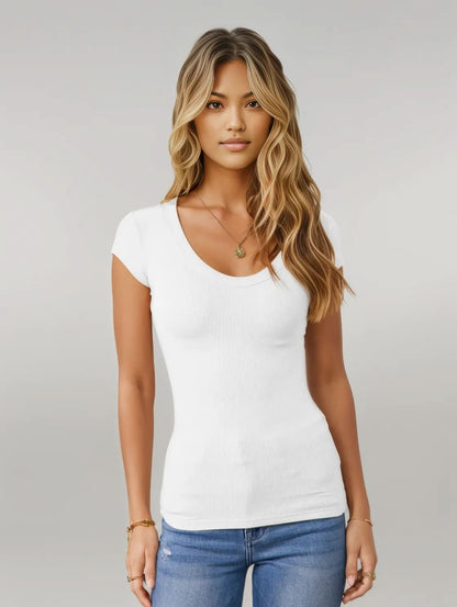 Scoop Neck Cap Sleeve T-Shirt White