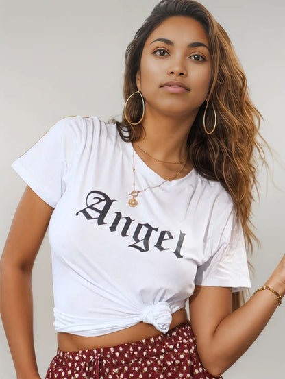 Perfee ANGEL Round Neck Short Sleeve T-Shirt