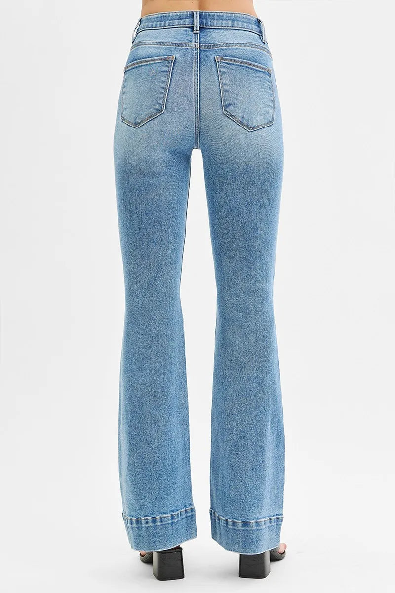 RISEN Full Size Tummy Control Elastic Band High Rise Flare Jeans