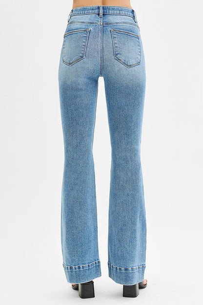 RISEN Full Size Tummy Control Elastic Band High Rise Flare Jeans
