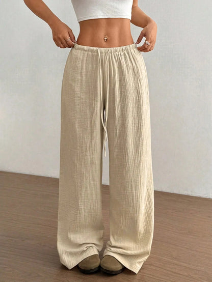 Drawstring Wide-Leg Casual Pants Apricot