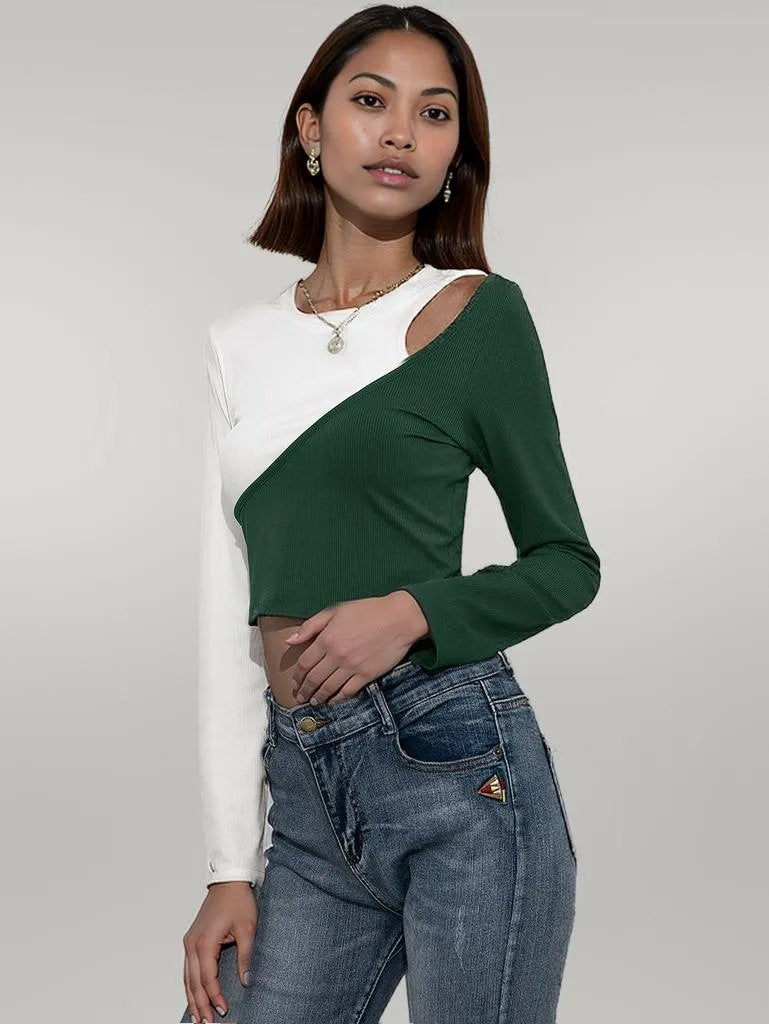 Ivy Lane Cropped Contrast Color Round Neck Short Sleeve Tee