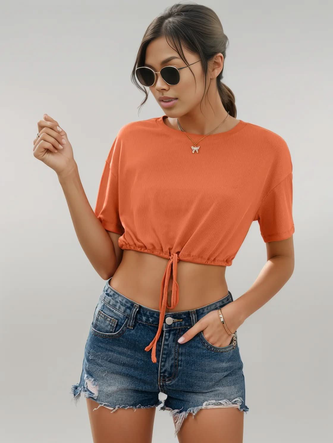 Ivy Lane Drawstring Round Neck Short Sleeve T-Shirt