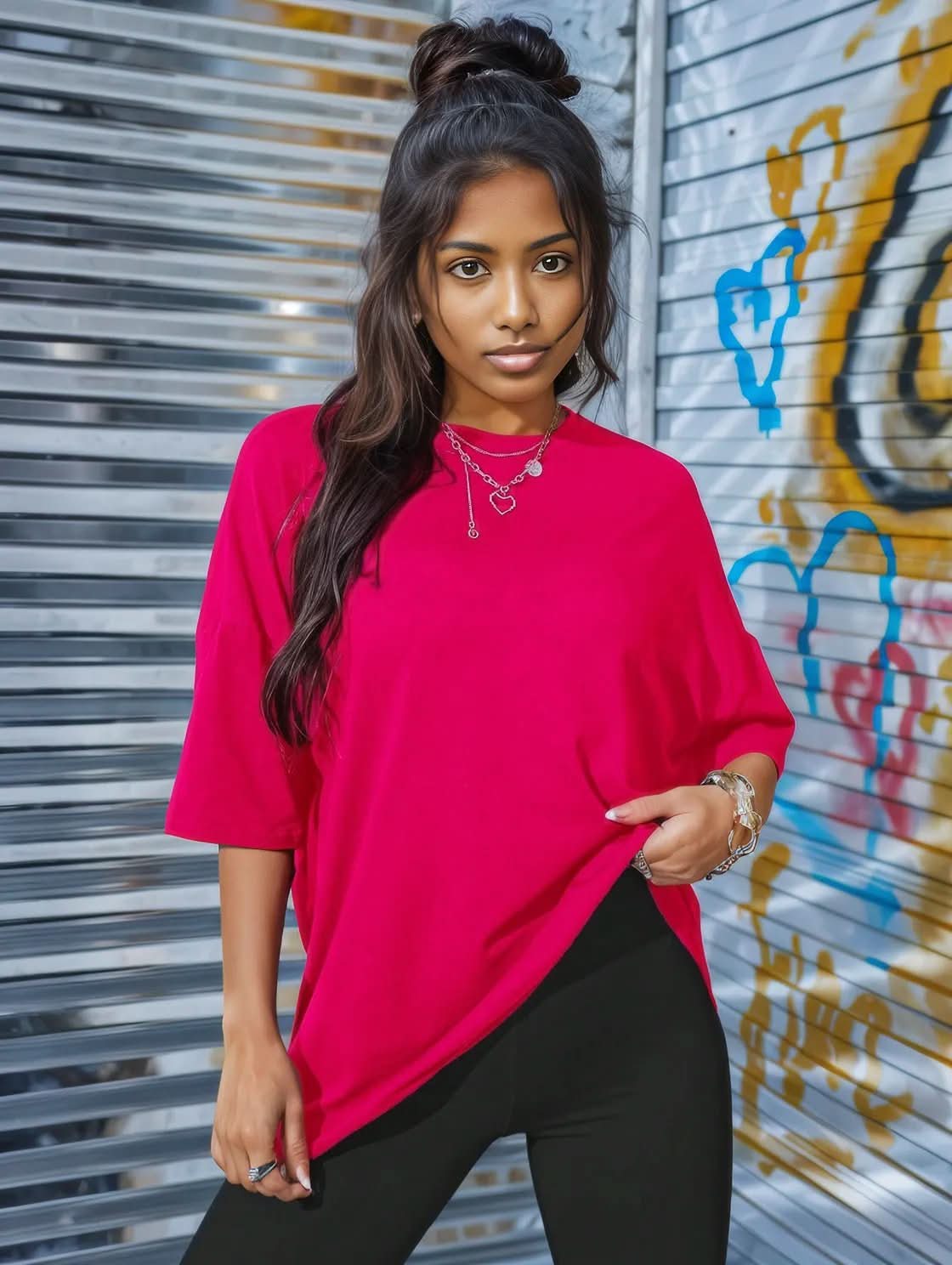 LOS ANGELES Round Neck Dropped Shoulder T-Shirt
