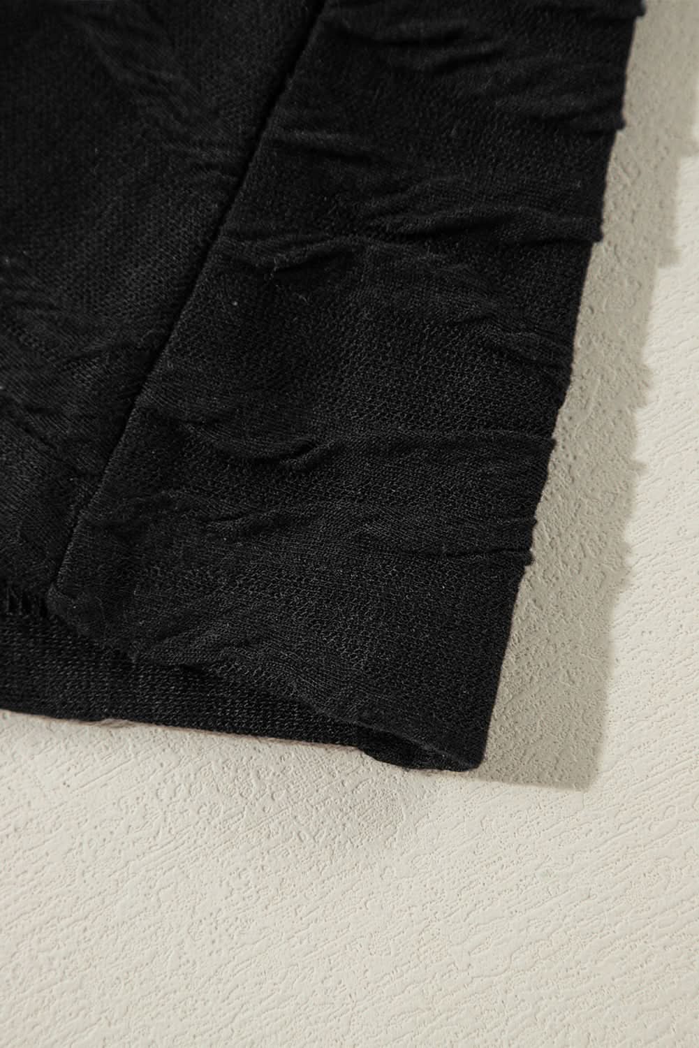 Black Solid Wavy Textured Slim Fit Long Sleeve Shirt