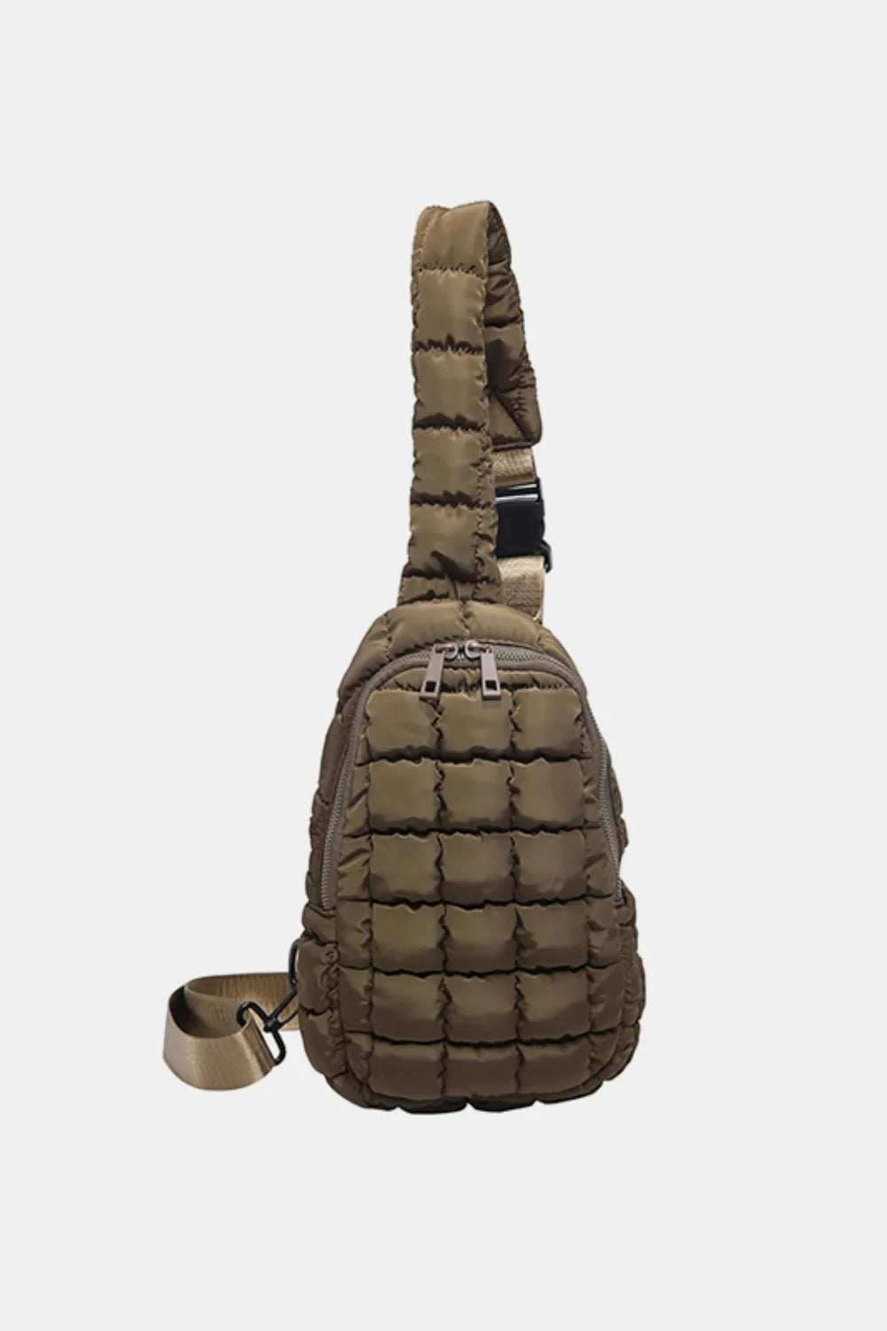Quilted Nylon Crossbody Bag Coffee Brown One Size