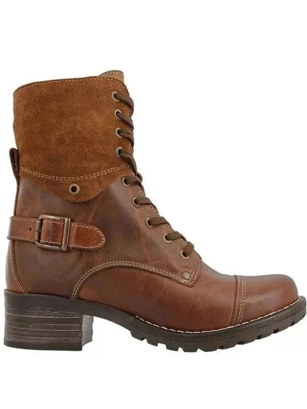 Lace-Up Block Heel Boots Brown