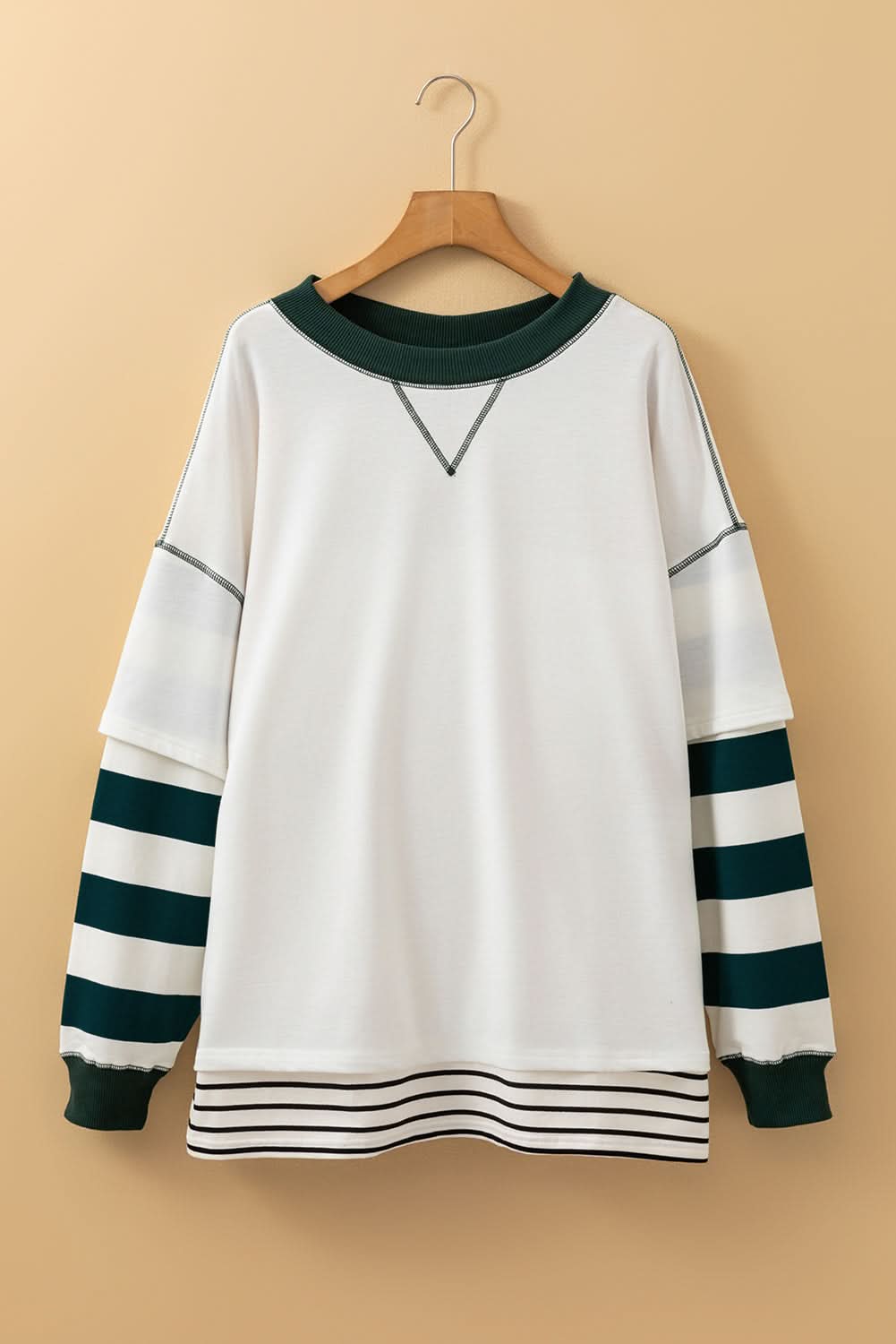White Stripe Colorblock Sleeve Exposed Seam -2-Piece Sweatshirt