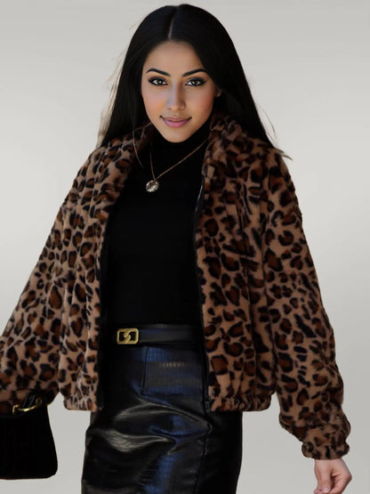 Leopard Zip Up Hooded Outerwear