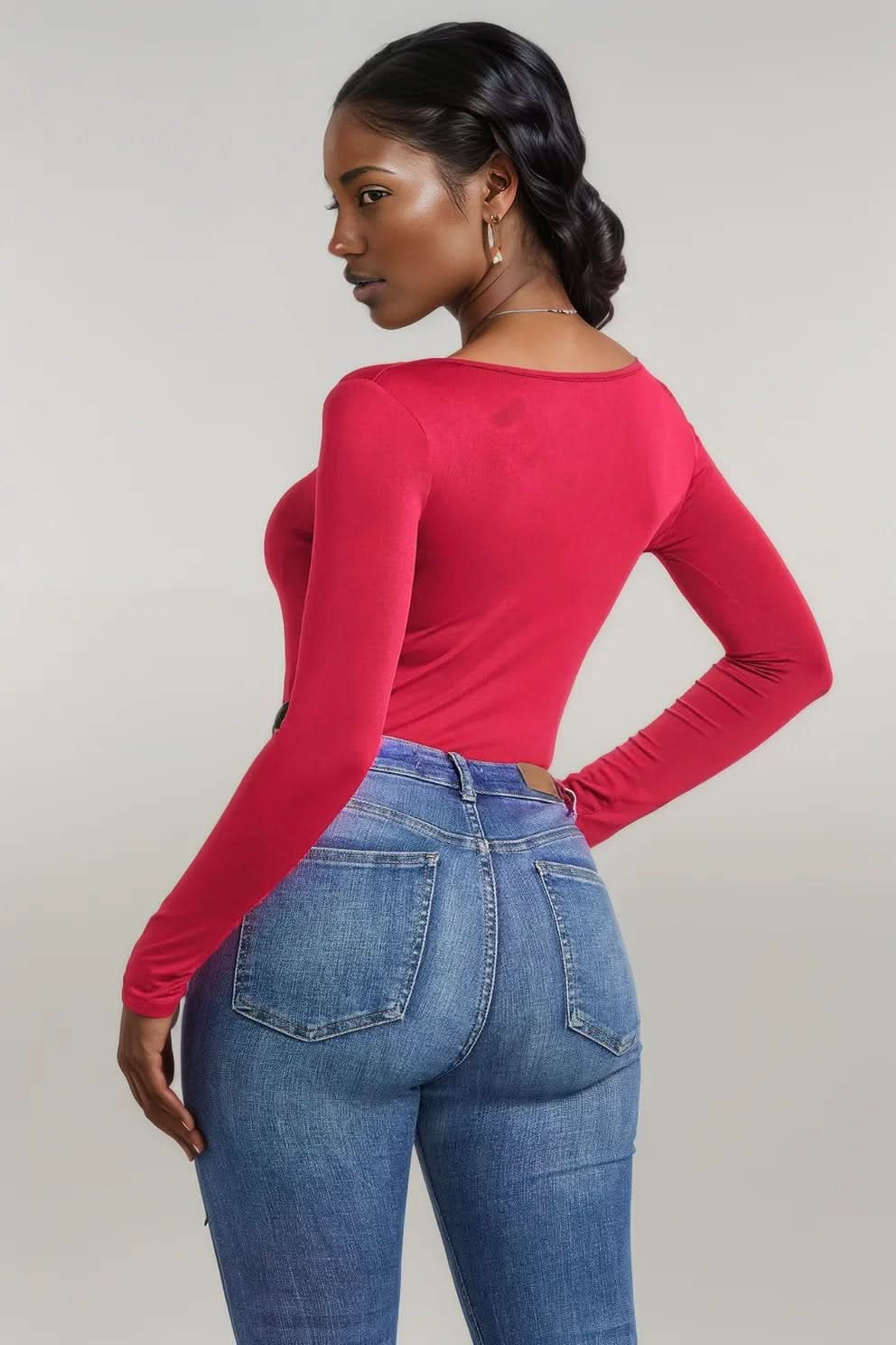 Half Zip Scoop Neck Long Sleeve Bodysuit