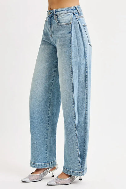 RISEN Mid Rise Wide Barrel Transferable Leg Snap Jeans MEDIUM