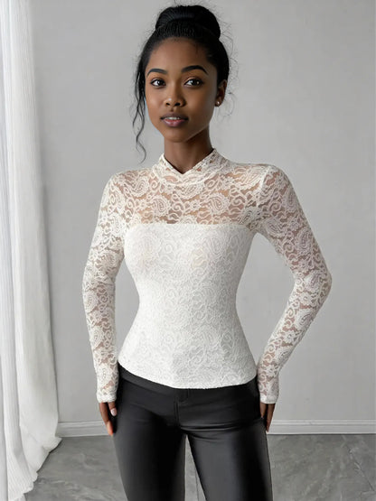 Zip Back Long Sleeve Lace Top