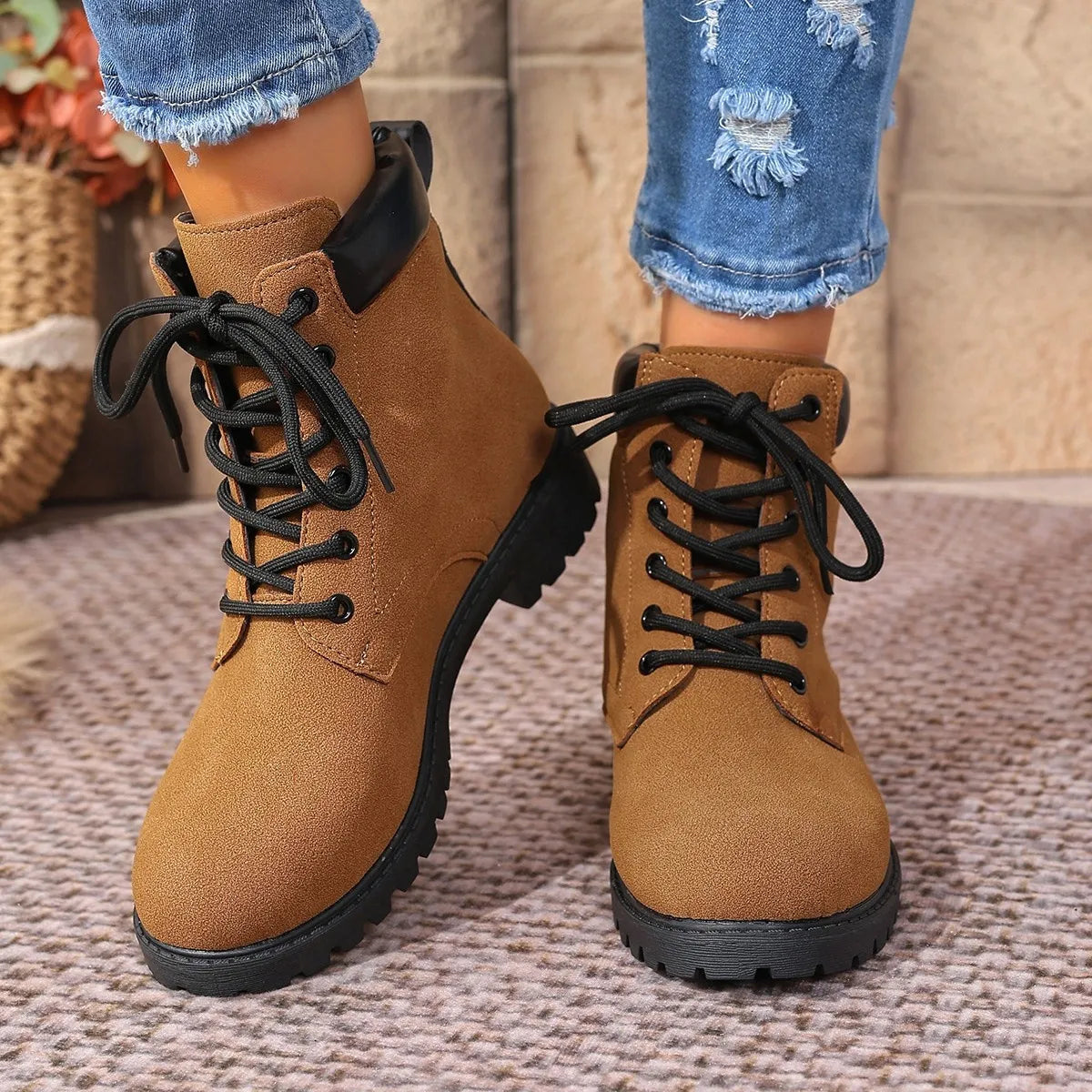Lace Up Block Heel Boots